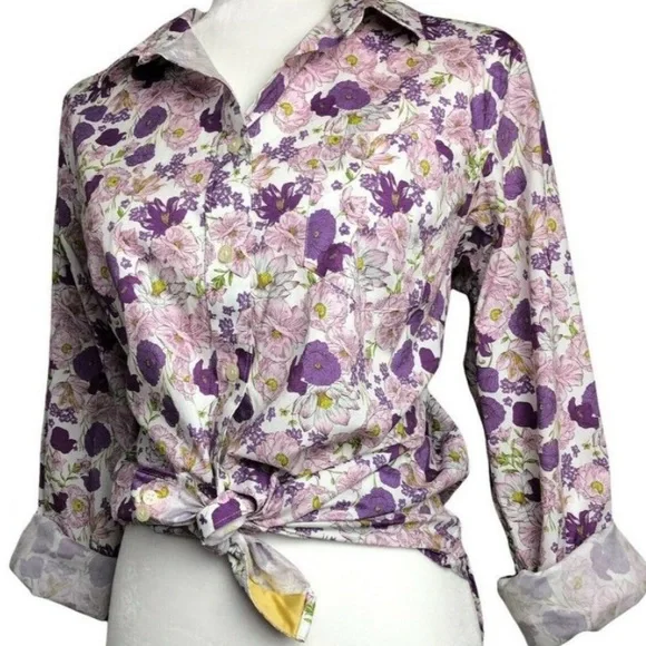 Duluth Trading Top Purple Floral Wrinkle Fighter Long Sleeve Button Shirt XXL - Picture 7 of 7